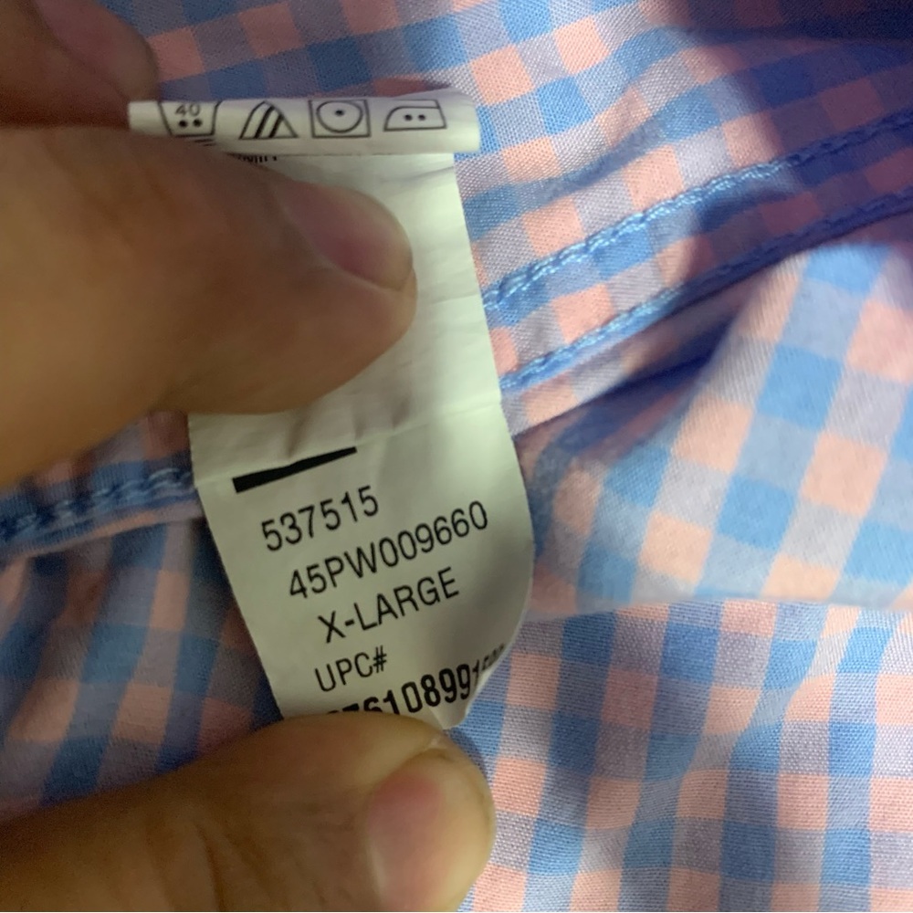 IZOD Dress Shirt Mens XL Pink Blue Plaid Cotton Long Sleeve Collared Button Down - Picture 5 of 7